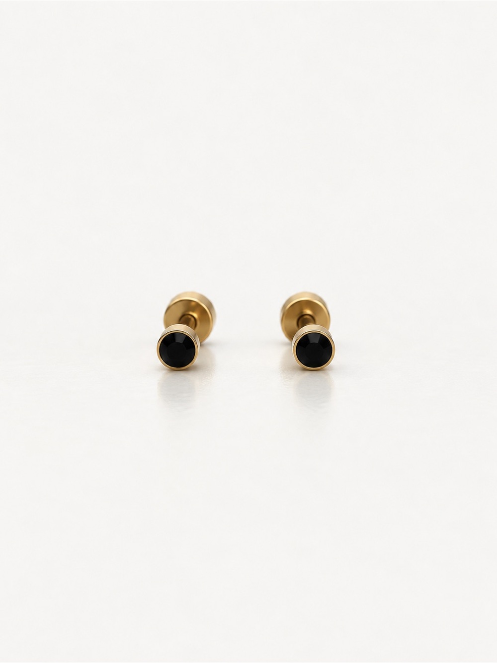 Tiny 3mm Black Crystal Gold Screw Back Stud Earrings
